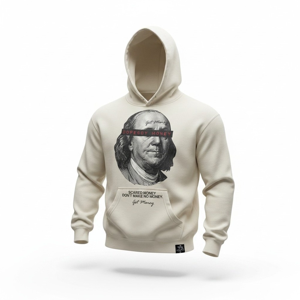 Hasta Muerte Mens Benjamin‎ Franklin Scared Money Hoodie Cream Medium